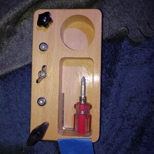 Wooden Tool Holder with Red Screwdriver